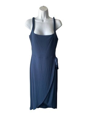 See You Monday Navy Wrap Midi Dress with Side Tie